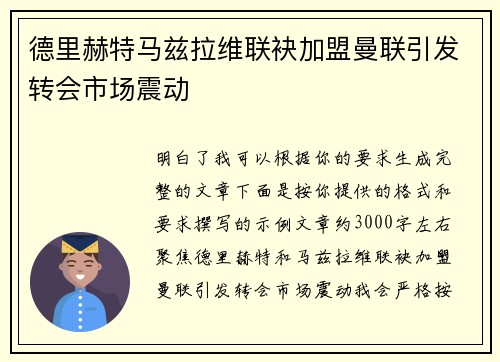 德里赫特马兹拉维联袂加盟曼联引发转会市场震动